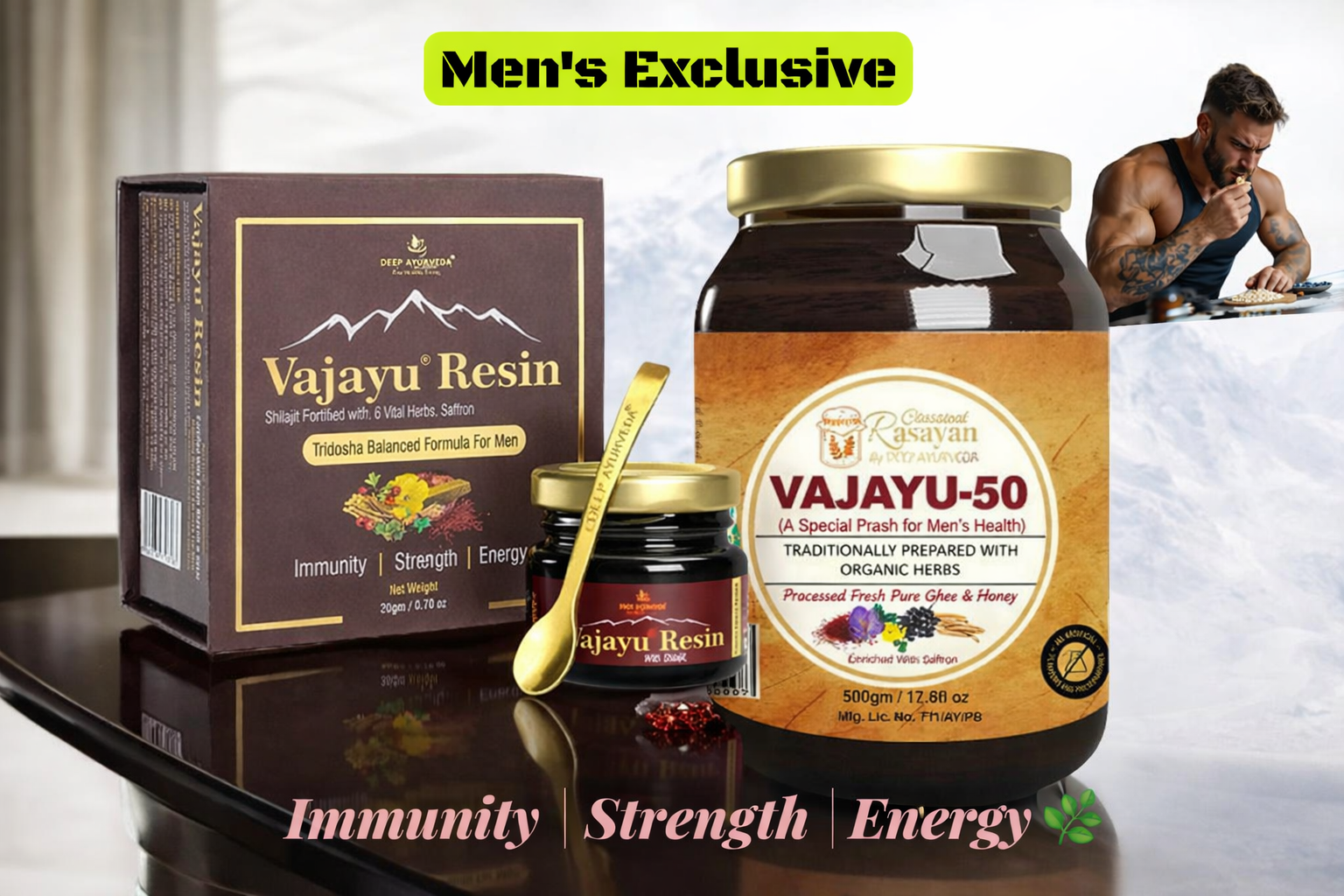 Vajayu ® 50 + Vajayu Resin Combo Pack | Boost Men's Wellbeing | Improve Strength & Vitality