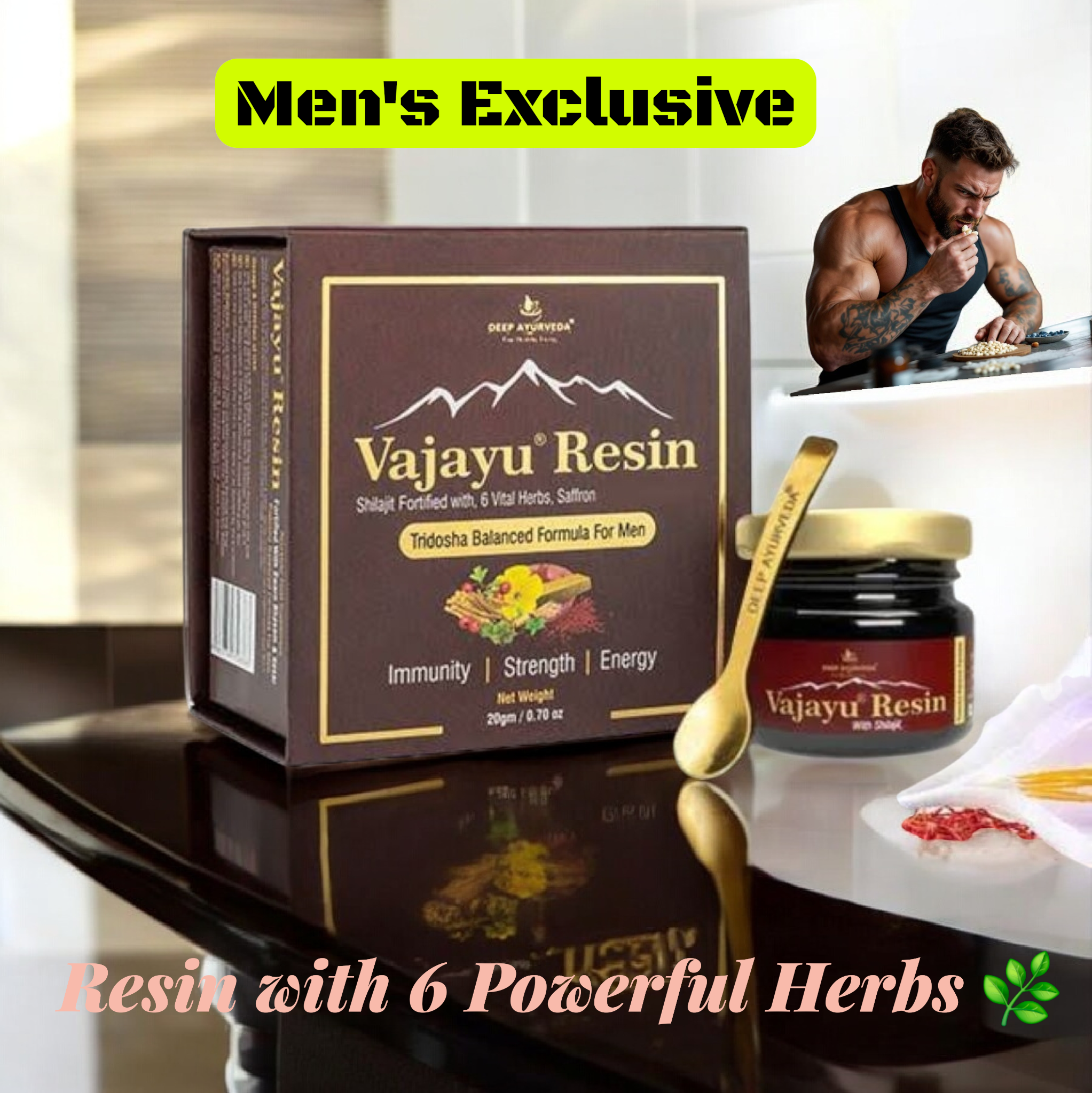 Vajayu® Pure Shilajit Resin for Men With Saffron for Extra Energy, Strength & Improved Stamina-20gm Pack